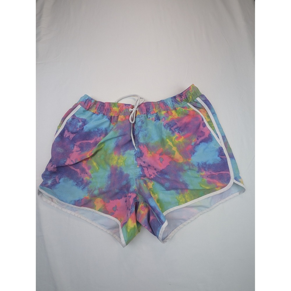 ASOS Tie Dye Swim Shorts Mens Large Multi Color Dolphin Hem Mesh Lined Trunks